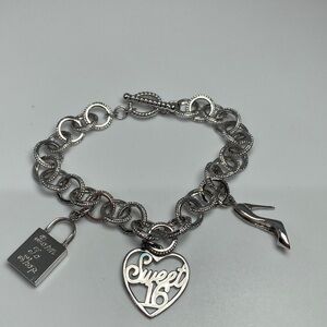 World of Charms Silver Color  “Sweet 16” Charm Bracelet 7”